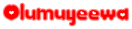 The image is a clipart featuring the word Olumuyeewa written in a stylized font with a heart shape replacing inserted into the center of each letter. The color scheme of the text and hearts is red with a light outline.