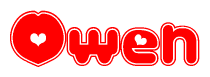 The image displays the word Owen written in a stylized red font with hearts inside the letters.