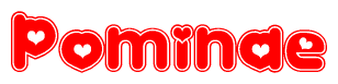 The image is a clipart featuring the word Pominae written in a stylized font with a heart shape replacing inserted into the center of each letter. The color scheme of the text and hearts is red with a light outline.