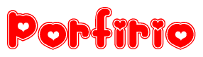 The image displays the word Porfirio written in a stylized red font with hearts inside the letters.