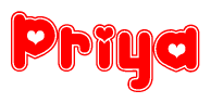 The image displays the word Priya written in a stylized red font with hearts inside the letters.