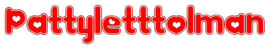 The image displays the word Pattyletttolman written in a stylized red font with hearts inside the letters.