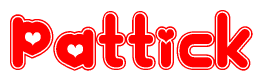 The image displays the word Pattick written in a stylized red font with hearts inside the letters.