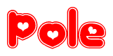 The image displays the word Pole written in a stylized red font with hearts inside the letters.