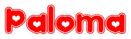 The image is a clipart featuring the word Paloma written in a stylized font with a heart shape replacing inserted into the center of each letter. The color scheme of the text and hearts is red with a light outline.