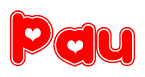 The image displays the word Pau written in a stylized red font with hearts inside the letters.