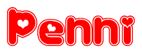 The image displays the word Penni written in a stylized red font with hearts inside the letters.
