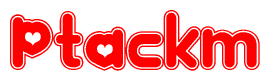 The image is a clipart featuring the word Ptackm written in a stylized font with a heart shape replacing inserted into the center of each letter. The color scheme of the text and hearts is red with a light outline.