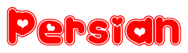 The image is a clipart featuring the word Persian written in a stylized font with a heart shape replacing inserted into the center of each letter. The color scheme of the text and hearts is red with a light outline.