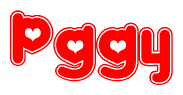 The image is a clipart featuring the word Pggy written in a stylized font with a heart shape replacing inserted into the center of each letter. The color scheme of the text and hearts is red with a light outline.