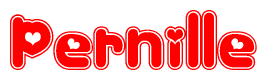 The image displays the word Pernille written in a stylized red font with hearts inside the letters.