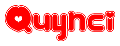 The image displays the word Quynci written in a stylized red font with hearts inside the letters.