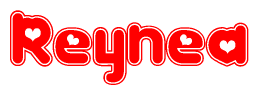 The image displays the word Reynea written in a stylized red font with hearts inside the letters.