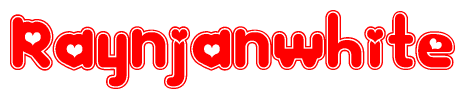 The image is a clipart featuring the word Raynjanwhite written in a stylized font with a heart shape replacing inserted into the center of each letter. The color scheme of the text and hearts is red with a light outline.