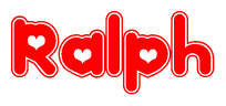 The image is a clipart featuring the word Ralph written in a stylized font with a heart shape replacing inserted into the center of each letter. The color scheme of the text and hearts is red with a light outline.