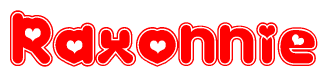 The image displays the word Raxonnie written in a stylized red font with hearts inside the letters.