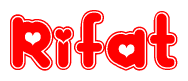 The image displays the word Rifat written in a stylized red font with hearts inside the letters.