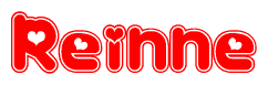 The image displays the word Reinne written in a stylized red font with hearts inside the letters.
