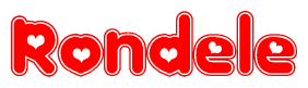 The image is a clipart featuring the word Rondele written in a stylized font with a heart shape replacing inserted into the center of each letter. The color scheme of the text and hearts is red with a light outline.