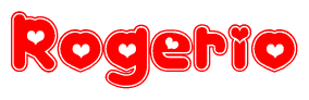 The image is a clipart featuring the word Rogerio written in a stylized font with a heart shape replacing inserted into the center of each letter. The color scheme of the text and hearts is red with a light outline.