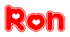 The image is a clipart featuring the word Ron written in a stylized font with a heart shape replacing inserted into the center of each letter. The color scheme of the text and hearts is red with a light outline.