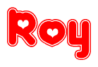The image is a clipart featuring the word Roy written in a stylized font with a heart shape replacing inserted into the center of each letter. The color scheme of the text and hearts is red with a light outline.