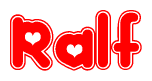 The image displays the word Ralf written in a stylized red font with hearts inside the letters.