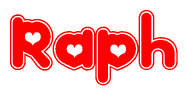The image displays the word Raph written in a stylized red font with hearts inside the letters.