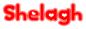 The image is a clipart featuring the word Shelagh written in a stylized font with a heart shape replacing inserted into the center of each letter. The color scheme of the text and hearts is red with a light outline.