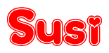 The image displays the word Susi written in a stylized red font with hearts inside the letters.