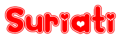 The image is a clipart featuring the word Suriati written in a stylized font with a heart shape replacing inserted into the center of each letter. The color scheme of the text and hearts is red with a light outline.