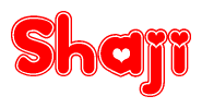 The image displays the word Shaji written in a stylized red font with hearts inside the letters.
