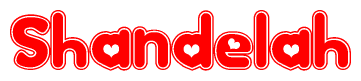 The image displays the word Shandelah written in a stylized red font with hearts inside the letters.