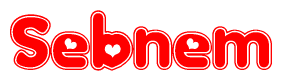 The image is a clipart featuring the word Sebnem written in a stylized font with a heart shape replacing inserted into the center of each letter. The color scheme of the text and hearts is red with a light outline.