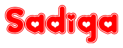 The image displays the word Sadiqa written in a stylized red font with hearts inside the letters.