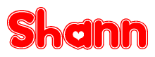 The image is a clipart featuring the word Shann written in a stylized font with a heart shape replacing inserted into the center of each letter. The color scheme of the text and hearts is red with a light outline.