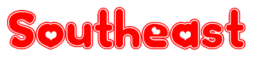 The image displays the word Southeast written in a stylized red font with hearts inside the letters.