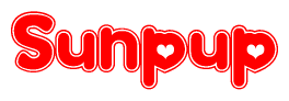The image is a clipart featuring the word Sunpup written in a stylized font with a heart shape replacing inserted into the center of each letter. The color scheme of the text and hearts is red with a light outline.
