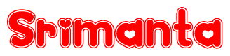 The image is a clipart featuring the word Srimanta written in a stylized font with a heart shape replacing inserted into the center of each letter. The color scheme of the text and hearts is red with a light outline.