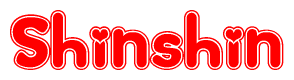 The image displays the word Shinshin written in a stylized red font with hearts inside the letters.
