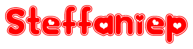 The image is a clipart featuring the word Steffaniep written in a stylized font with a heart shape replacing inserted into the center of each letter. The color scheme of the text and hearts is red with a light outline.