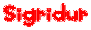 The image displays the word Sigridur written in a stylized red font with hearts inside the letters.