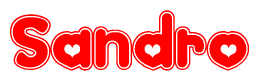 The image is a clipart featuring the word Sandro written in a stylized font with a heart shape replacing inserted into the center of each letter. The color scheme of the text and hearts is red with a light outline.
