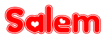 The image is a clipart featuring the word Salem written in a stylized font with a heart shape replacing inserted into the center of each letter. The color scheme of the text and hearts is red with a light outline.