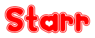 The image is a clipart featuring the word Starr written in a stylized font with a heart shape replacing inserted into the center of each letter. The color scheme of the text and hearts is red with a light outline.