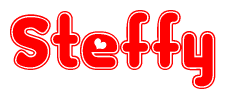 The image is a clipart featuring the word Steffy written in a stylized font with a heart shape replacing inserted into the center of each letter. The color scheme of the text and hearts is red with a light outline.