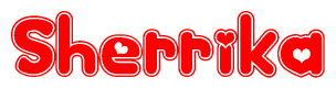 The image is a clipart featuring the word Sherrika written in a stylized font with a heart shape replacing inserted into the center of each letter. The color scheme of the text and hearts is red with a light outline.