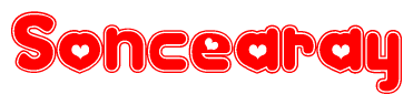 The image is a clipart featuring the word Soncearay written in a stylized font with a heart shape replacing inserted into the center of each letter. The color scheme of the text and hearts is red with a light outline.