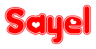 The image displays the word Sayel written in a stylized red font with hearts inside the letters.