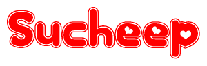 The image displays the word Sucheep written in a stylized red font with hearts inside the letters.